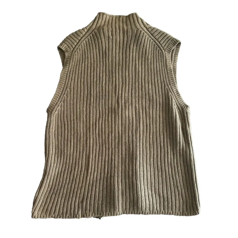 Woolrich Vest Women's Large Knit Full Zip Heather Beige Khaki SEE PICS!
